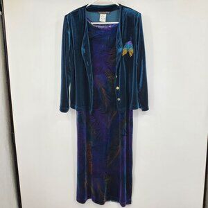 Vintage‎ Popovitch Studio Velvet Peacock Whimsigoth Witchy Core Dress Set Small